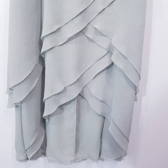 Cameron Blake by Mon Cheri Women size 6P Green Lace Tiered Long Formal Dress - Picture 4 of 12